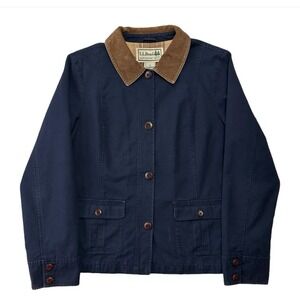 LL Bean Women's Navy Corduroy Collar Utility Jacket L Lined Casual Outerwear